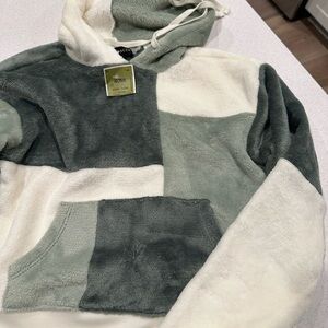 Cozy Plush Colorblock Hoodie in Sage & Cream